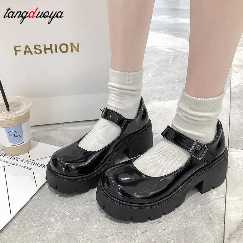 Shoes on heels Women mary janes shoes platform shoes Women's Vintage College Style Lolita shoes Girls black High Heel shoes