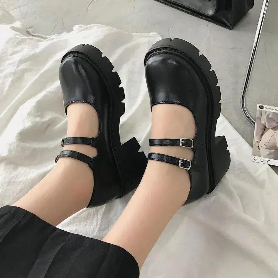 Shoes on heels Women mary janes shoes platform shoes Women's Vintage College Style Lolita shoes Girls black High Heel shoes