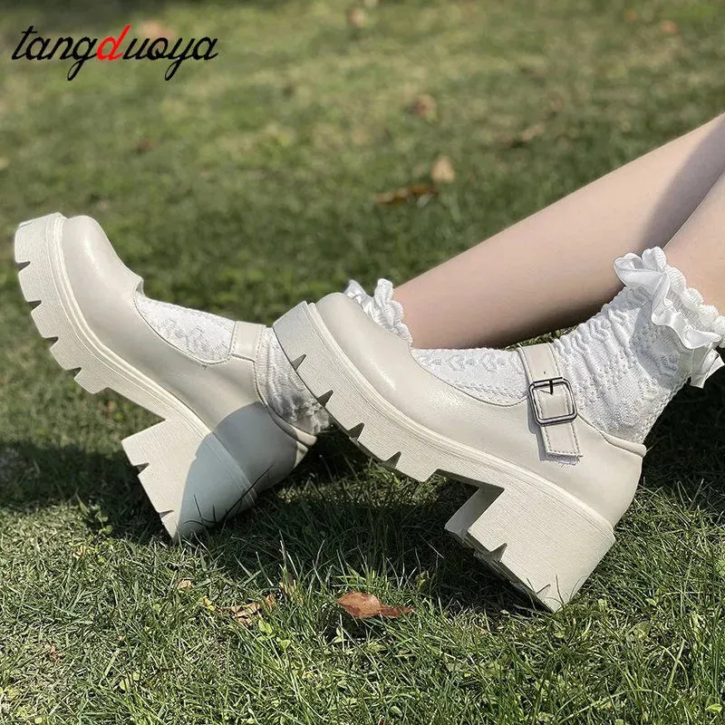 Shoes on heels Women mary janes shoes platform shoes Women's Vintage College Style Lolita shoes Girls black High Heel shoes
