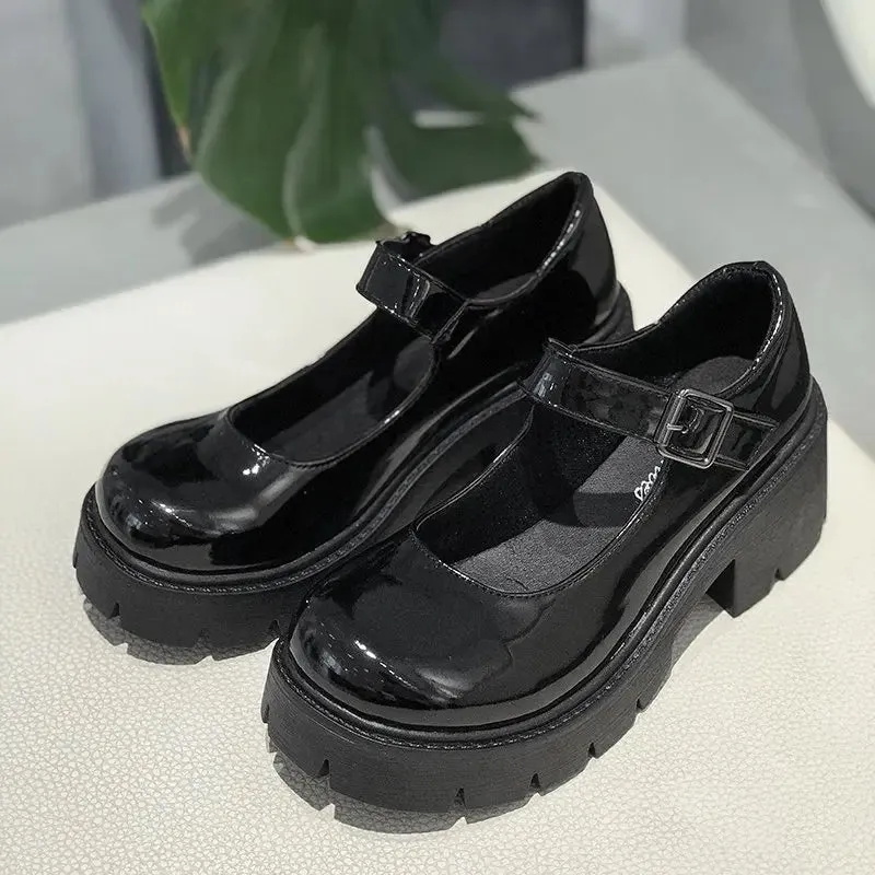 Shoes on heels Women mary janes shoes platform shoes Women's Vintage College Style Lolita shoes Girls black High Heel shoes