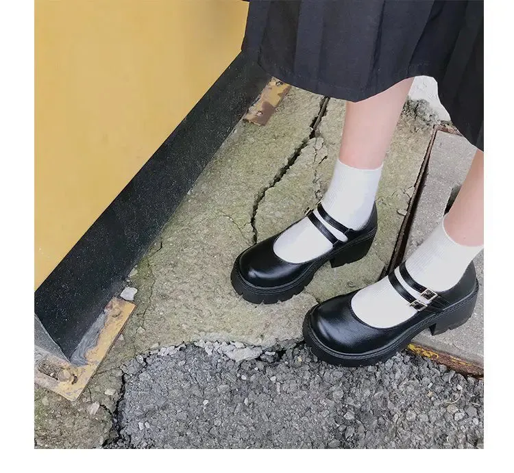 Shoes on heels Women mary janes shoes platform shoes Women's Vintage College Style Lolita shoes Girls black High Heel shoes