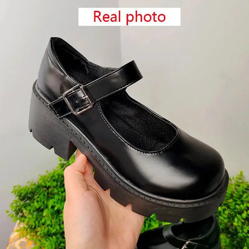 Shoes on heels Women mary janes shoes platform shoes Women's Vintage College Style Lolita shoes Girls black High Heel shoes