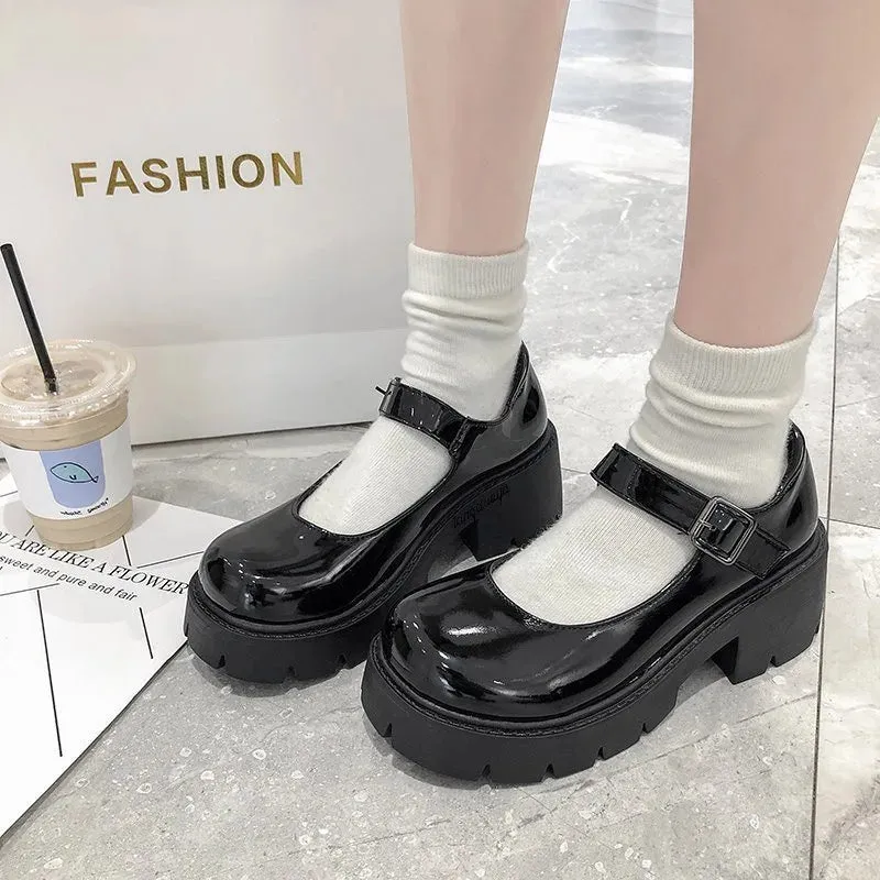 Shoes on heels Women mary janes shoes platform shoes Women's Vintage College Style Lolita shoes Girls black High Heel shoes