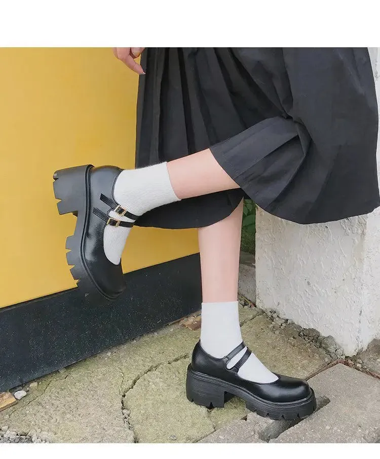 Shoes on heels Women mary janes shoes platform shoes Women's Vintage College Style Lolita shoes Girls black High Heel shoes
