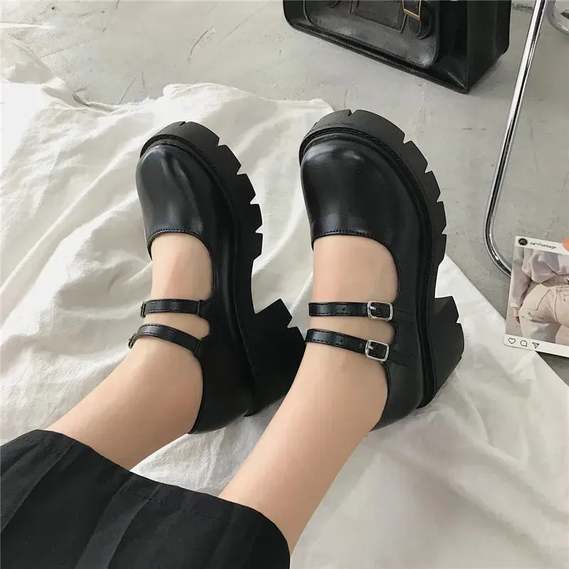 Shoes on heels Women mary janes shoes platform shoes Women's Vintage College Style Lolita shoes Girls black High Heel shoes
