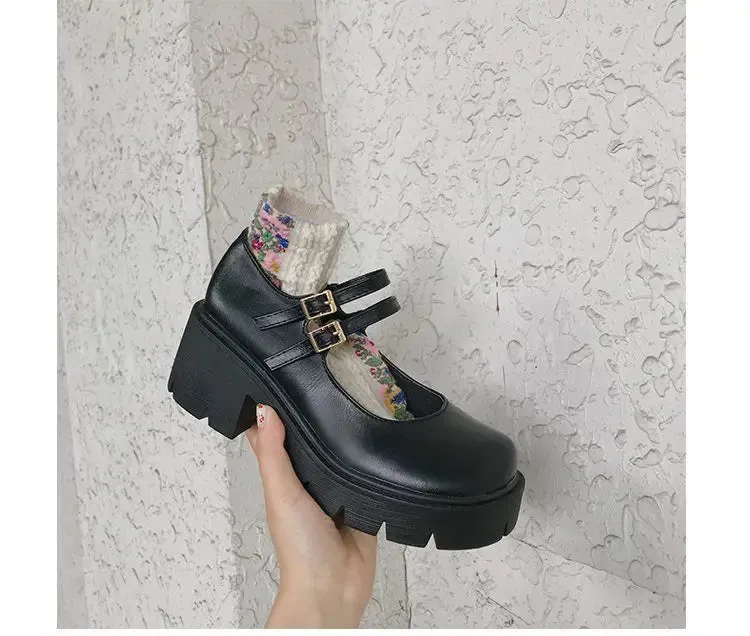 Shoes on heels Women mary janes shoes platform shoes Women's Vintage College Style Lolita shoes Girls black High Heel shoes