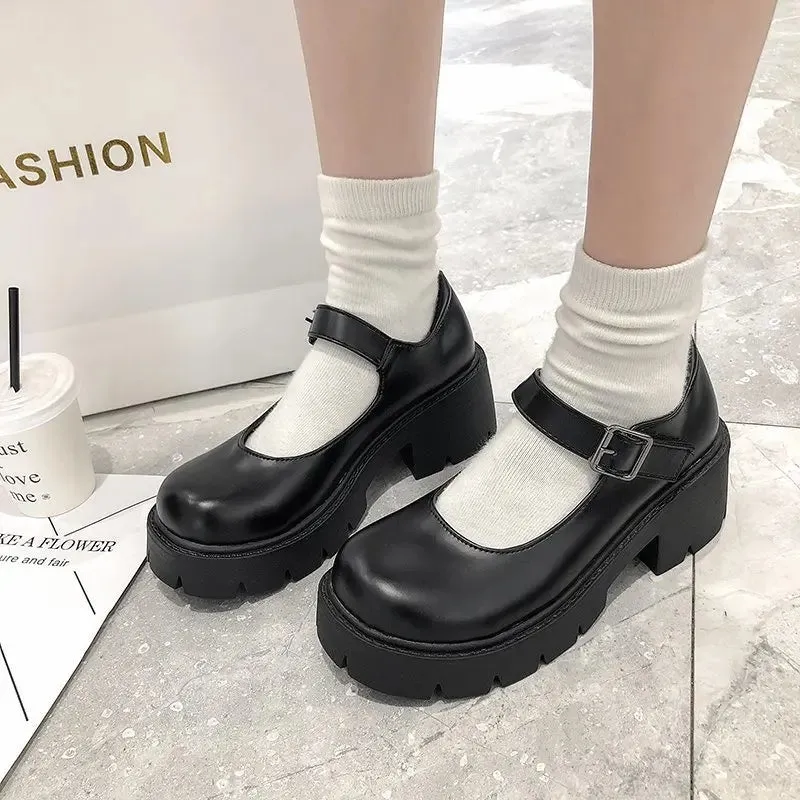Shoes on heels Women mary janes shoes platform shoes Women's Vintage College Style Lolita shoes Girls black High Heel shoes