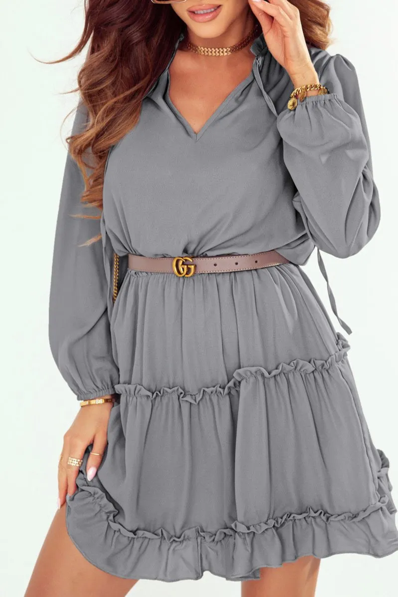 Solid Long Sleeve Mini Dress