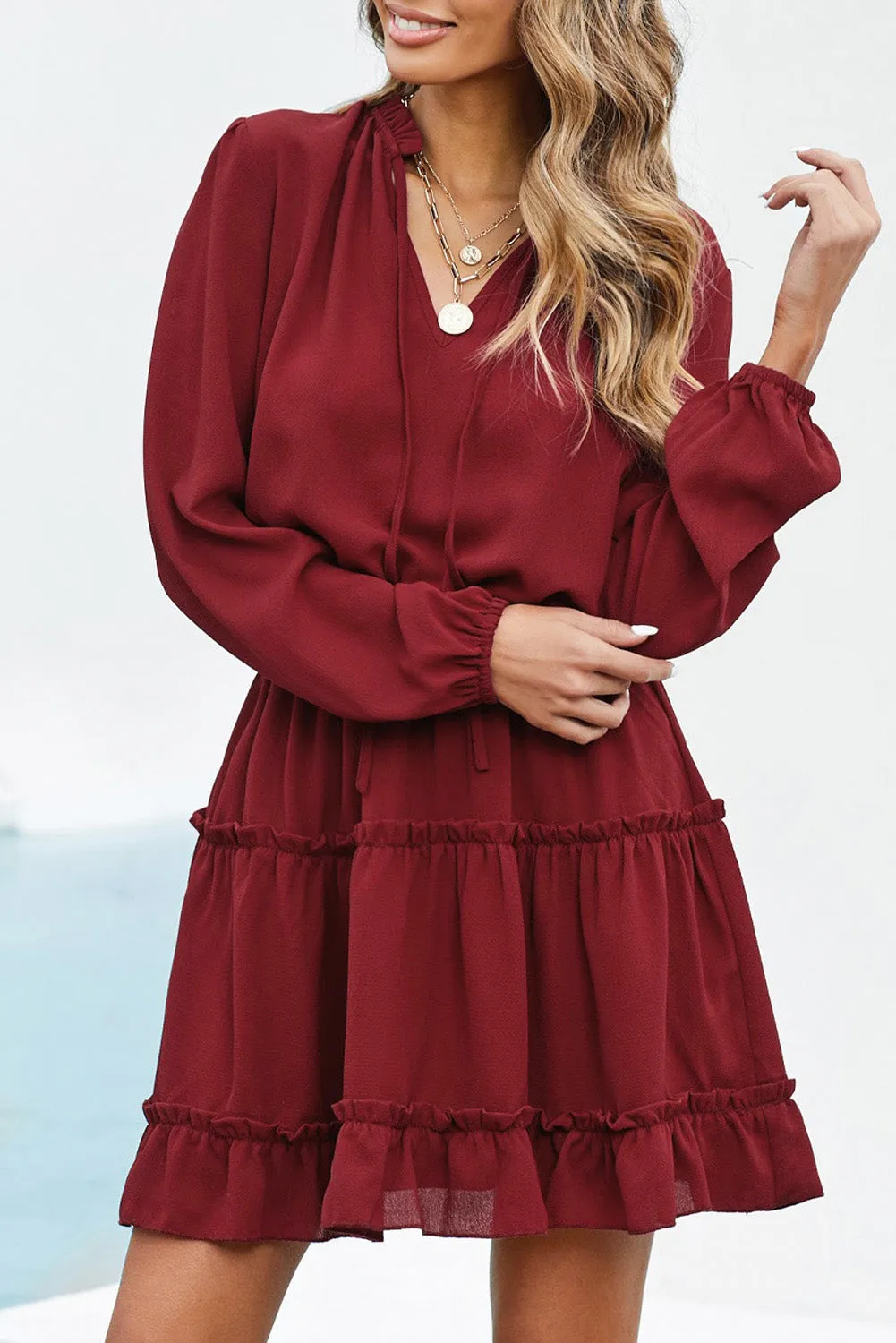 Solid Long Sleeve Mini Dress