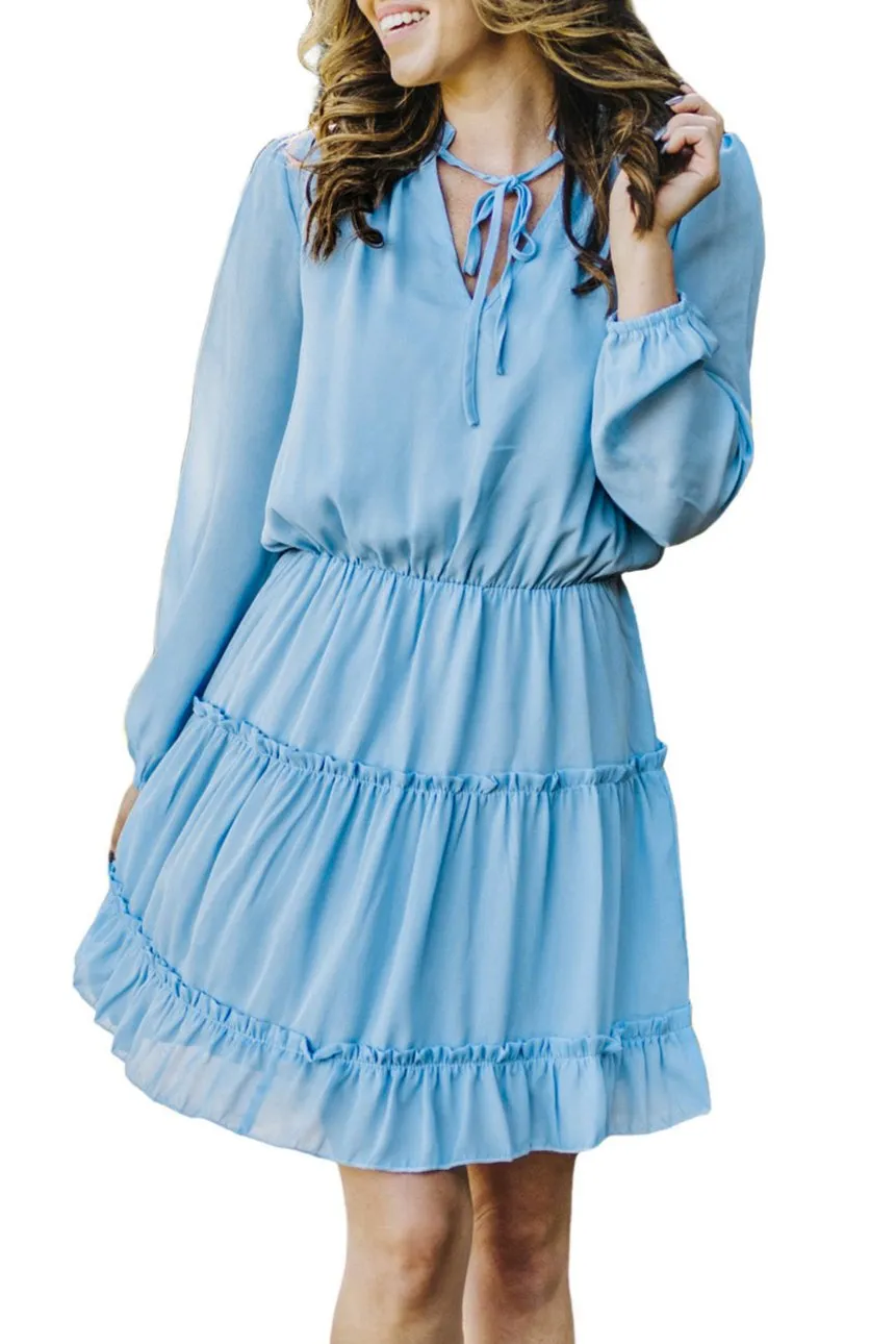 Solid Long Sleeve Mini Dress