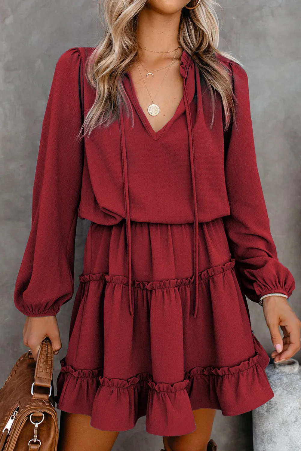 Solid Long Sleeve Mini Dress