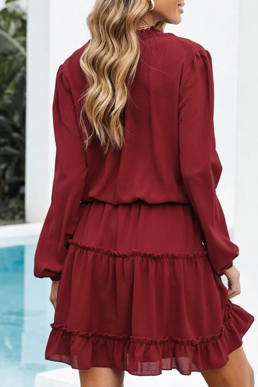 Solid Long Sleeve Mini Dress