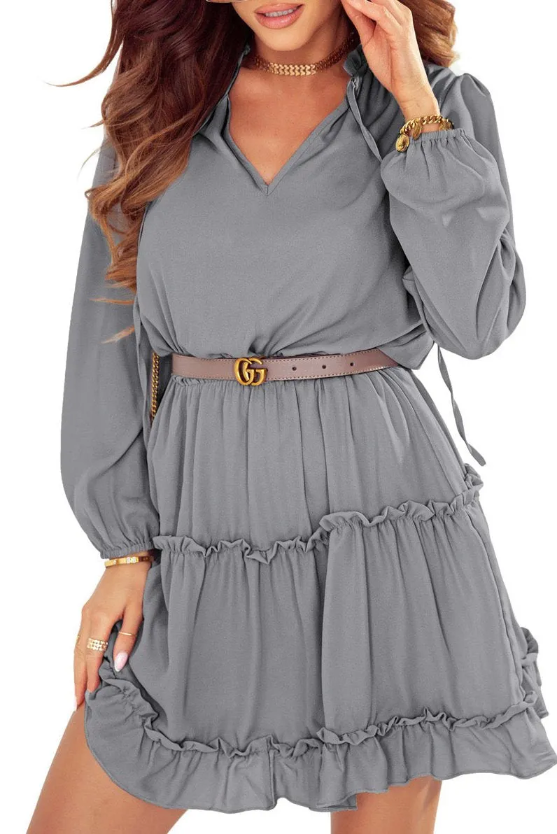 Solid Long Sleeve Mini Dress