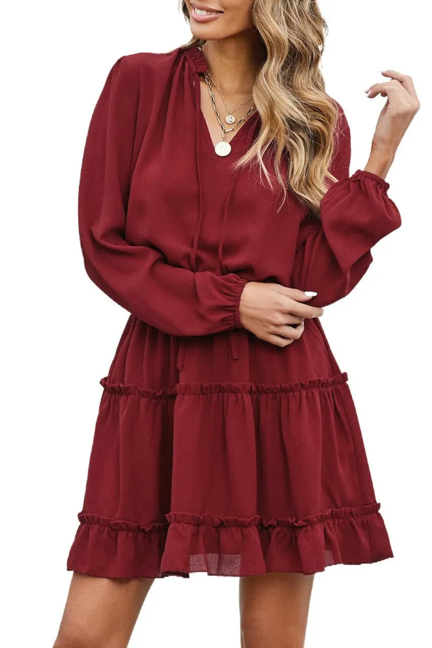 Solid Long Sleeve Mini Dress