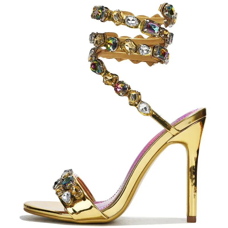 Star Style Luxury Crystal Wraparound Stiletto Sandals