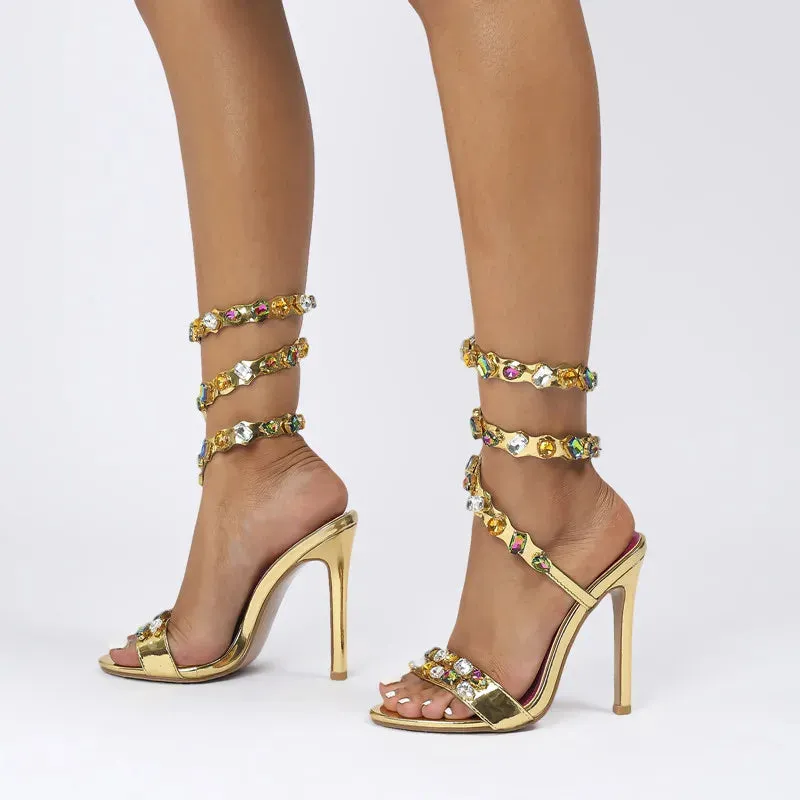 Star Style Luxury Crystal Wraparound Stiletto Sandals
