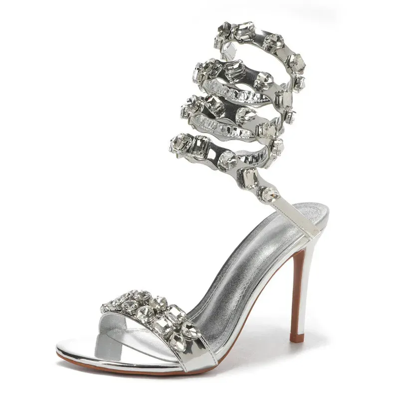 Star Style Luxury Crystal Wraparound Stiletto Sandals