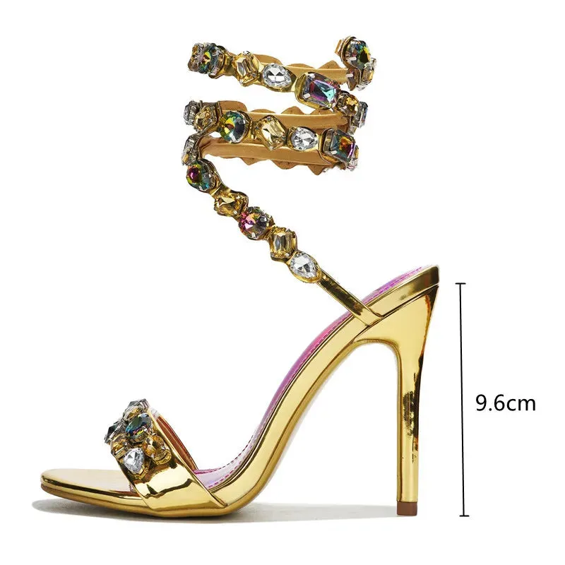 Star Style Luxury Crystal Wraparound Stiletto Sandals