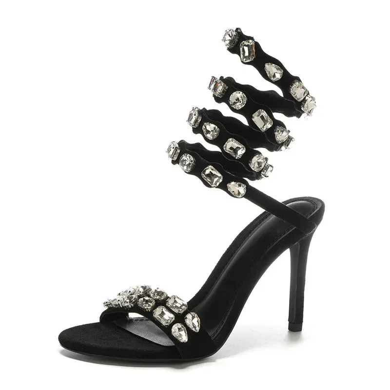 Star Style Luxury Crystal Wraparound Stiletto Sandals
