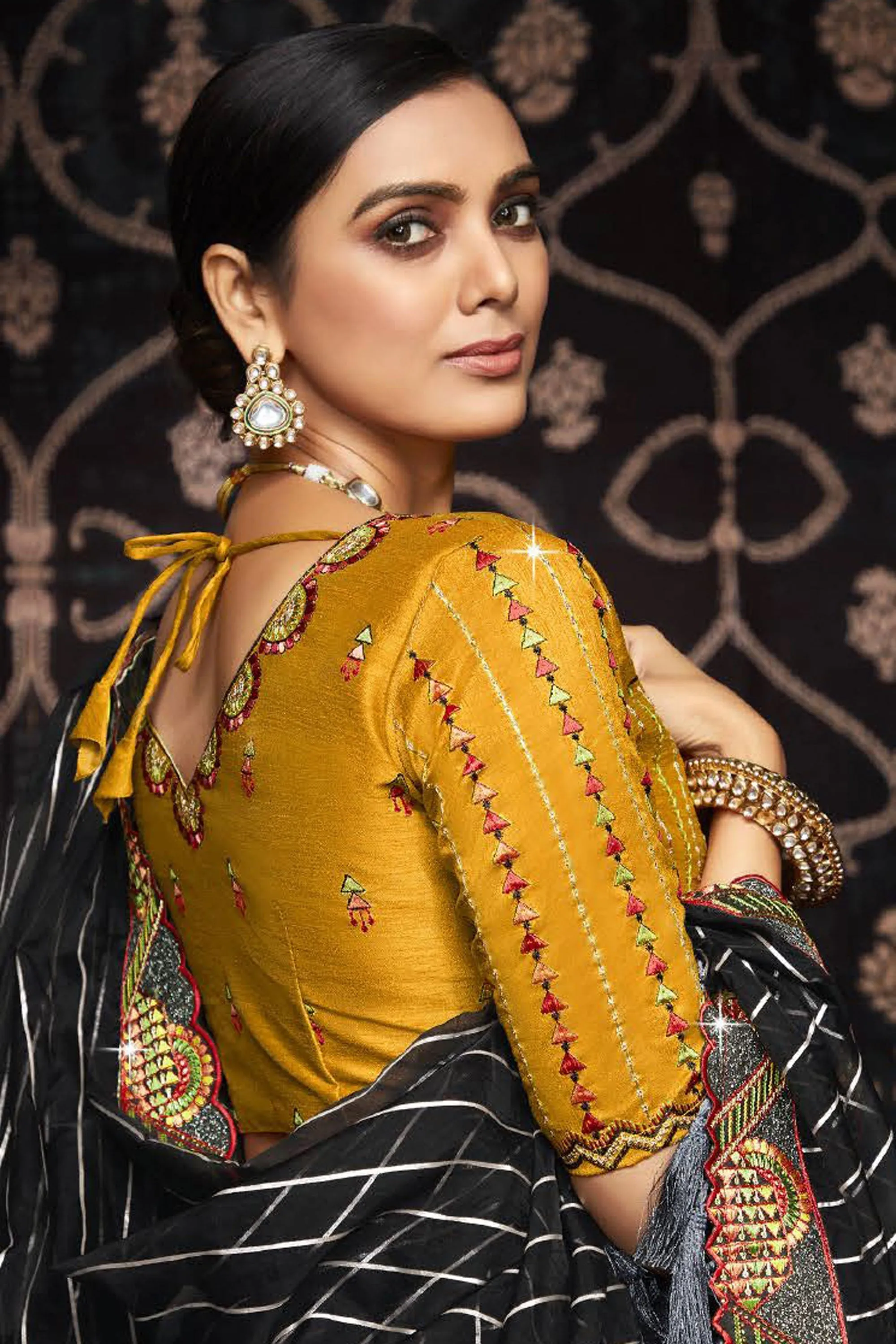 Tempting Organza Fabric Black Color Saree With Border Work