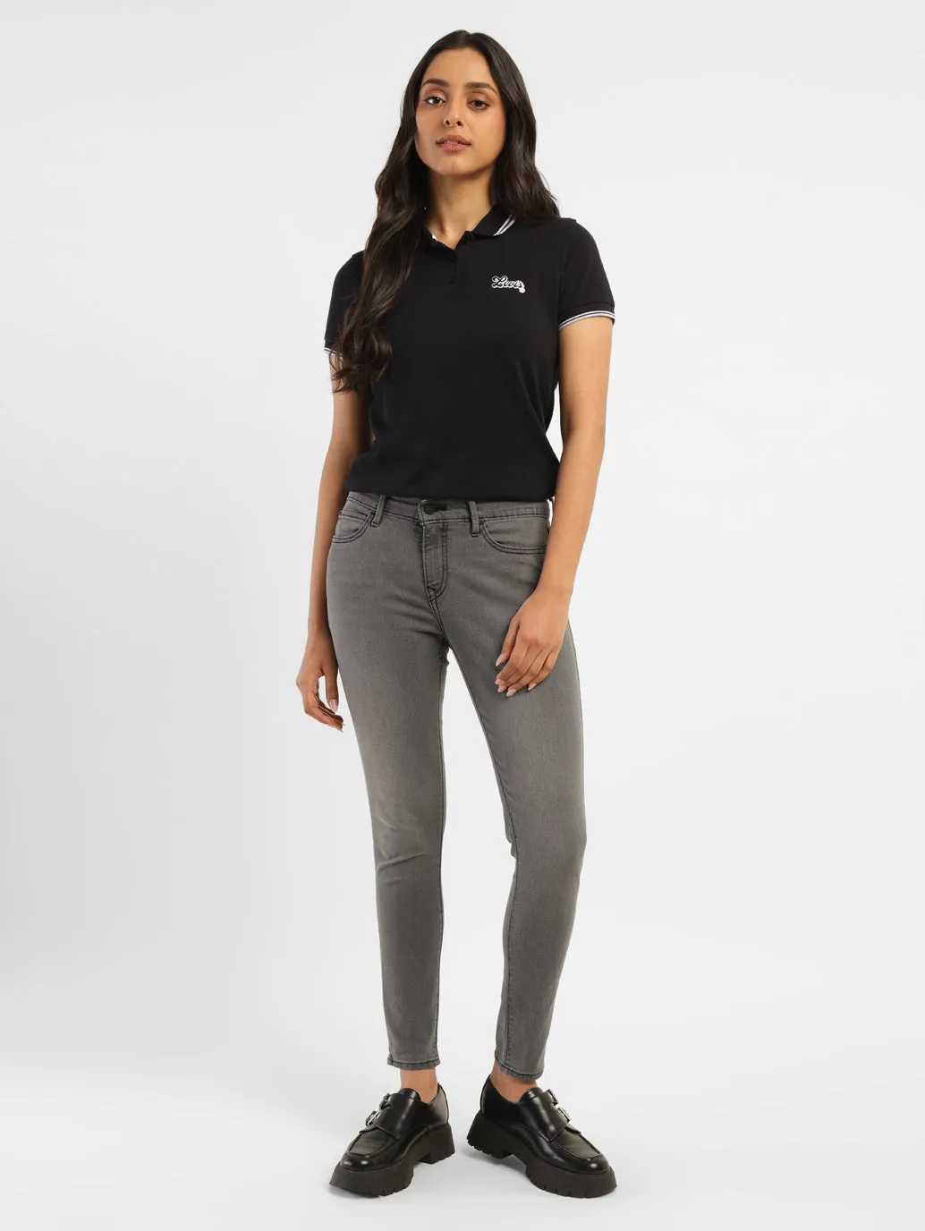 Women's 710 Dark Grey Super Skinny Fit Mid Rise Jeans