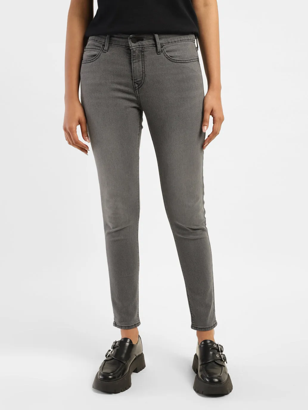 Women's 710 Dark Grey Super Skinny Fit Mid Rise Jeans